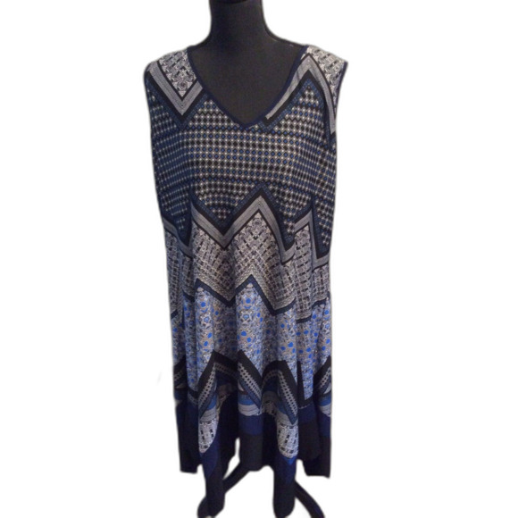 Asymmetrical Plus size 2X Blue Sleeveless Shift Dress Stretchy V Neck - Picture 1 of 5